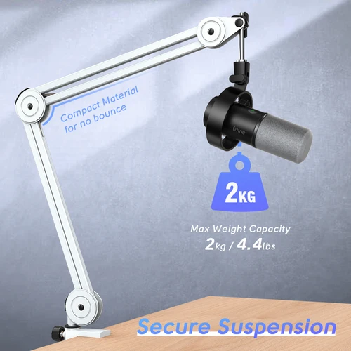 Imagen 2 del producto FIFINE-Brazo de micrófono ajustable, suspensión pesada, abrazadera de escritorio para K658/A2/Gaming,Streaming,Podcasting-BM63W-White