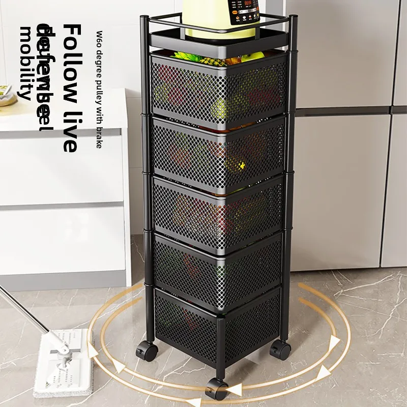 Kitchen Rotating Multifunctional Storage Rack Multilayer Rolling Cart Snack Fruit Vegetable Basket Estanteria Plantas Furniture