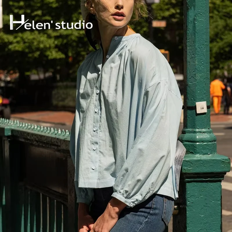 Original 100% Cotton Elegant Long-Sleeved Shirt New Women\'s Blouses And Shirts Korean Quality Office Lady Long Sleeve Top