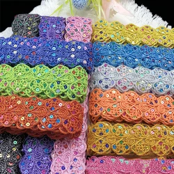 1/2/4 Yards nastro di pizzo ricamato con paillettes rifiniture per tende accessori per tende decorazione in pizzo lato piccolo 4.5cm di larghezza