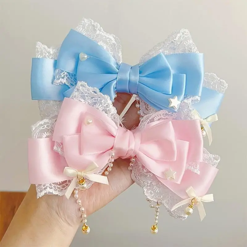 31BB Fashionable Children's Hair Ornament with Bowknot and Pearls Tassels Designs Fashion Accessory for Ages 3 and Up