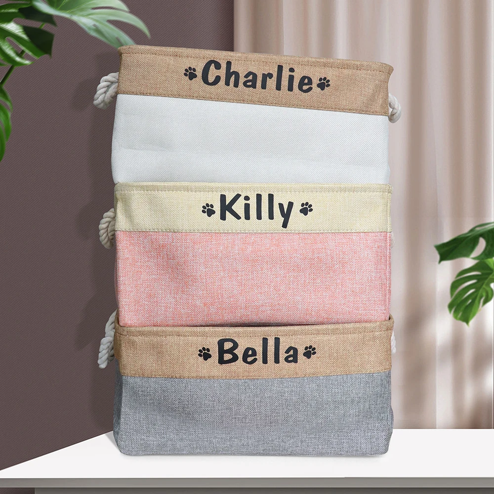 Personalized Dog Toy Basket Free Print Pet Storage Box Foldable DIY Custom Name Toys Accessories Dog Canvas Bag Pet Products