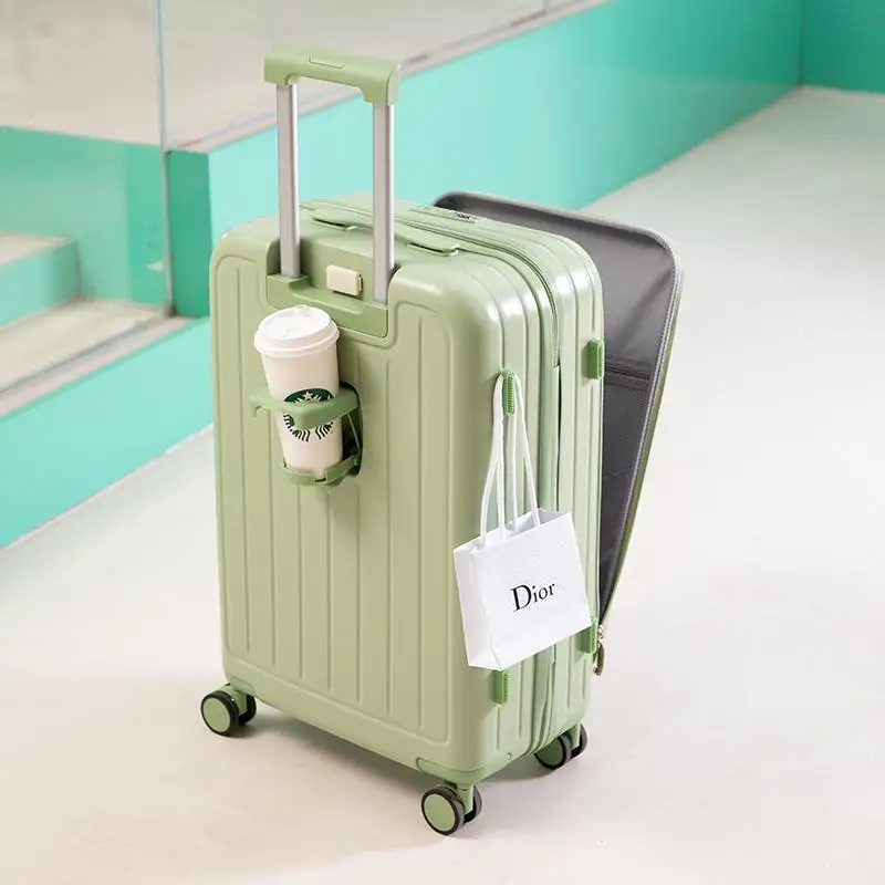 Luggage box 20 inch aluminum frame universal wheel travel box with high appearance and cup holder boarding trolley box