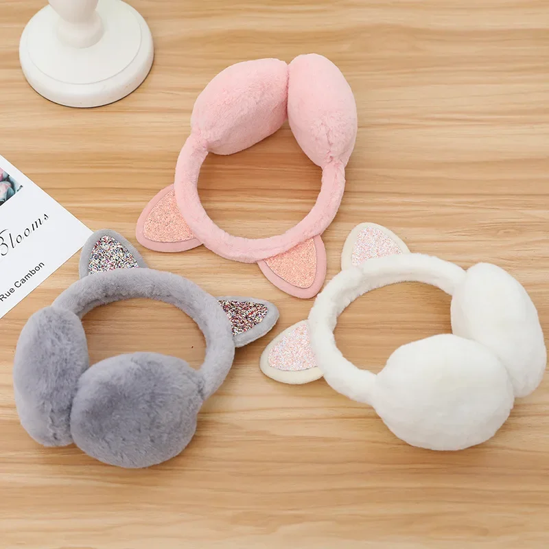 Novo adorável inverno quente gato orelha aquecedores glitter orelhas de pelúcia earmuffs para mulheres brincalhão meninas orelha muffs proteção fria quente quente