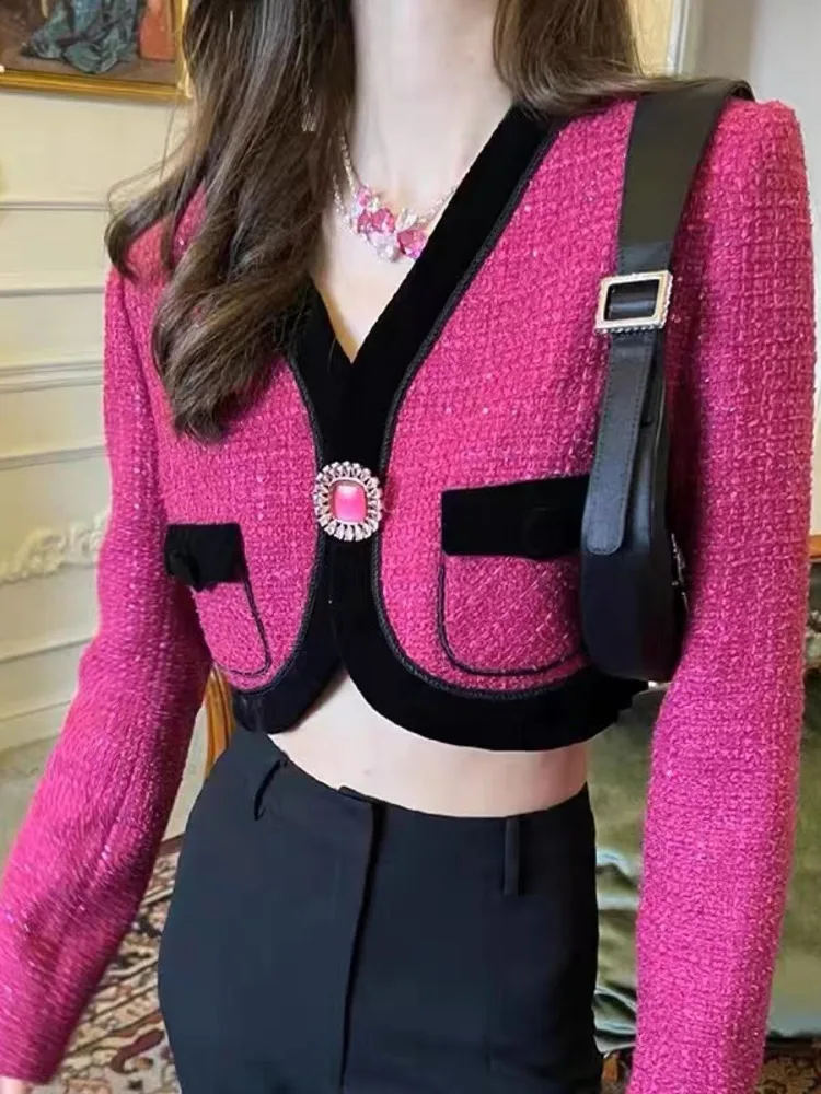 2024 Autumn Winter New French Design Fashion Sweet Tweed Jacket Women Luxury Woolen Short Coats Outwear Casacos chaqueta mujer
