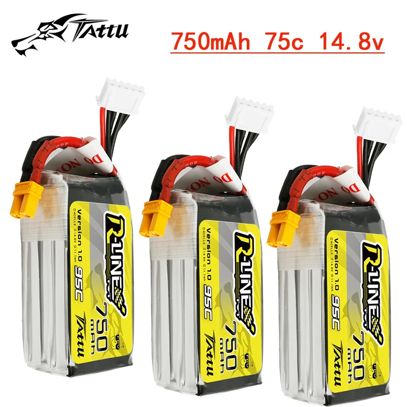 

3PCS TATTU-R-LINE 1.0 750mAh 95C 14.8V LiPo Battery For RC Helicopter Quadcopter FPV Racing Drone Parts 4S Rechargeable Battery