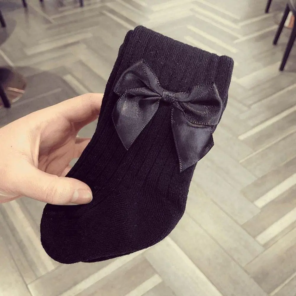 

8 пар милых детских хлопковых носков с бантиками, дышащие, для осени и весны, короткие носки-трубочки для малышей, в полоску, однотонные, подарки