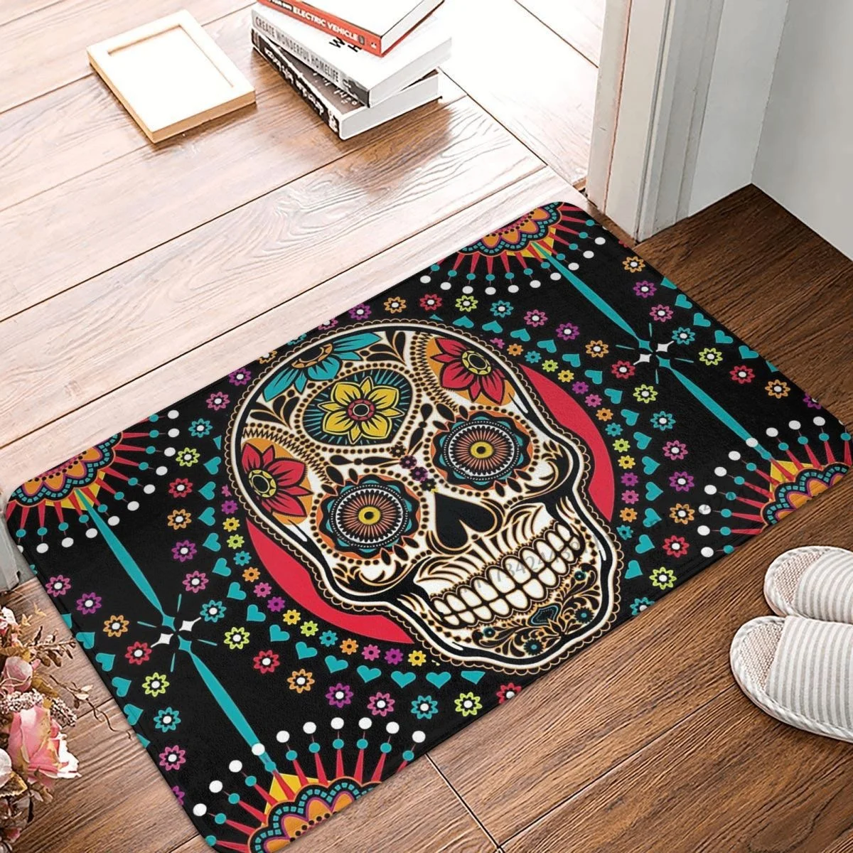 Sugar Skull Bathroom Mat Dia De Los Muertos Day Of The Dead Doormat Flannel Carpet Balcony Rug Home Decor