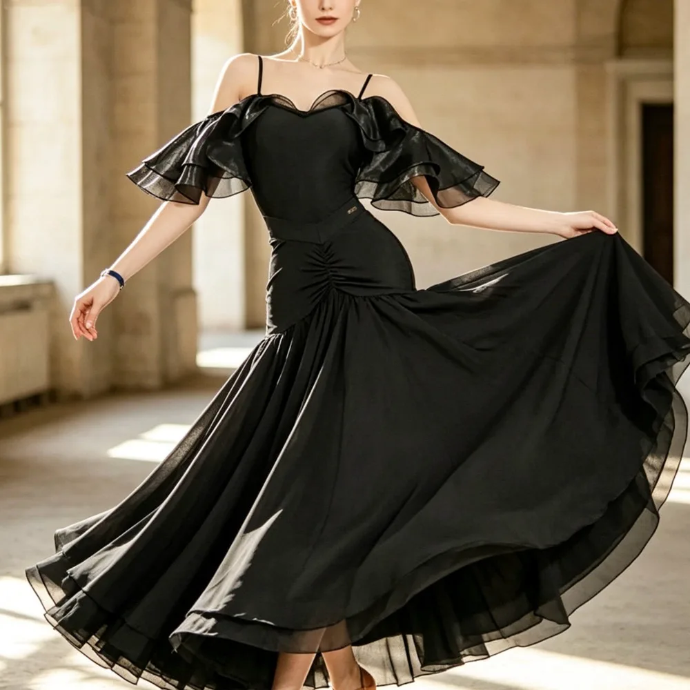 Customized Women's Latin Dance Dress National Standard Modern Dance Rumba Cha Cha Samba Group Balloom Training Performance Suit