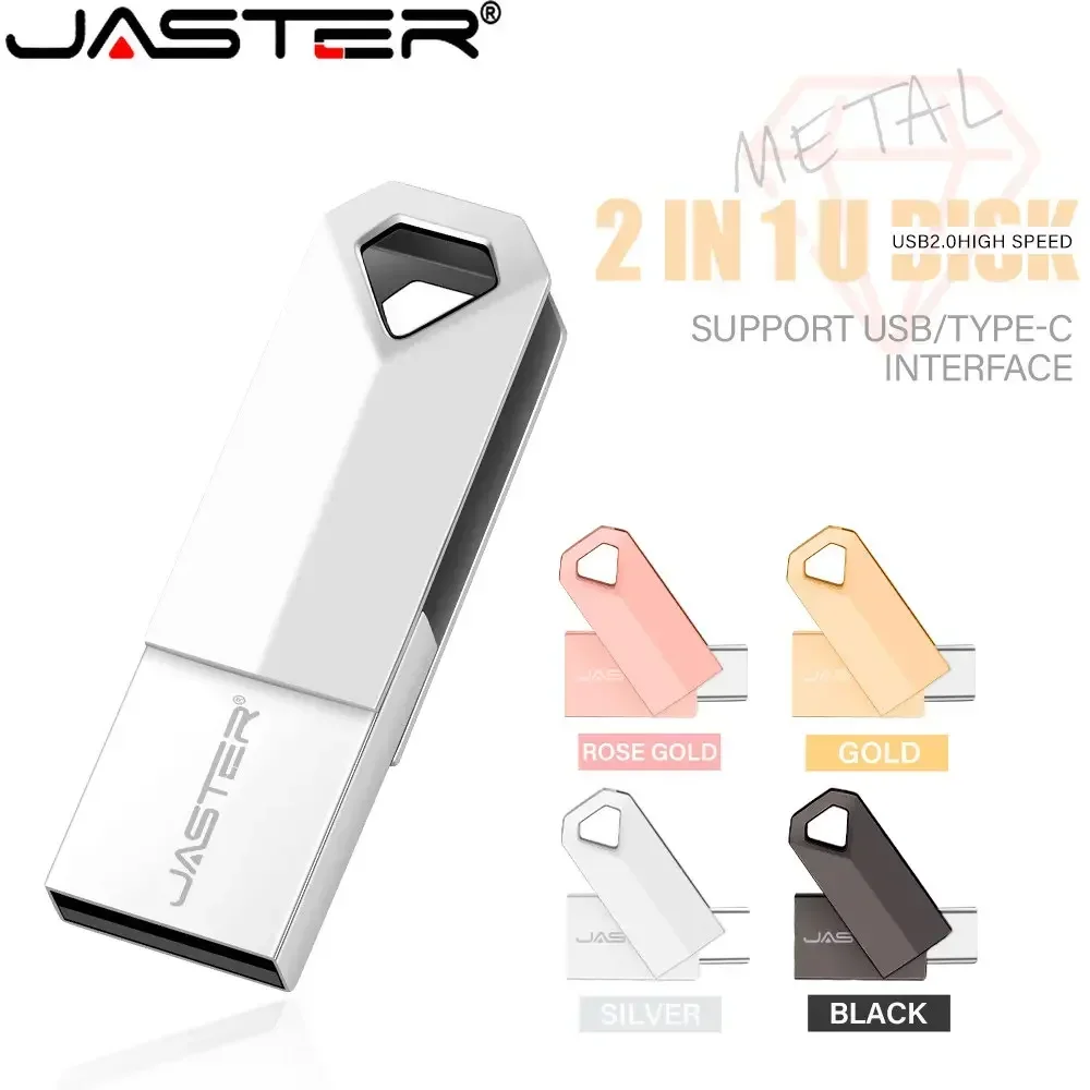 JASTER Dual Interface USB Flash Drive 64GB Free Custom Logo USB Stick 32GB Free Key Ring Pen Drive 16GB Waterproof U Disk 8GB