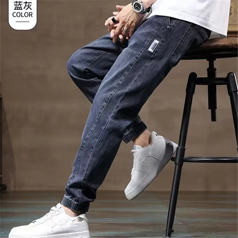 Men Jeans Spring Autumn Elastic Fashion Tapered Harem Denim Pants Casual Jogger Baggy Jean Trousers Male Elastic Waist Streetwea