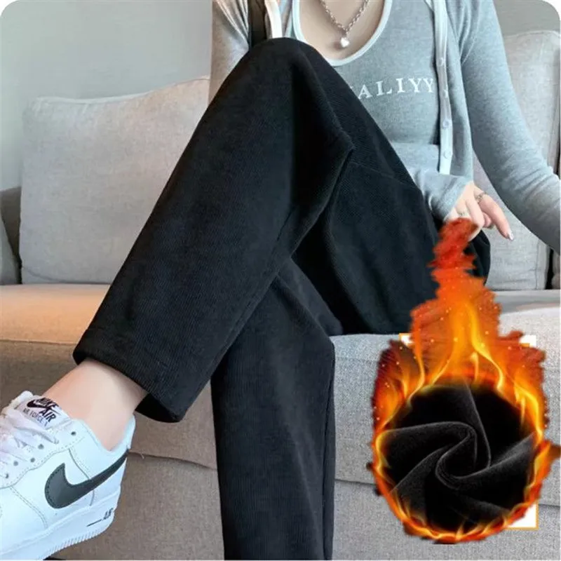 Calças de tubo de fumaça femininas 2025 novo cashmere-livre/cachmere sweatpants curto feminino em linha reta harem calças casuais inverno