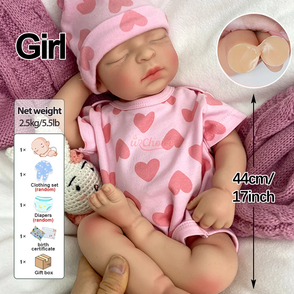 17 "siliconen reborn babypop waterdicht meisje levensecht geschilderd slapende bebe pop 3D huid zichtbare aderen collectible kunstpoppen