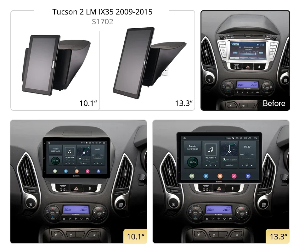 Tesla Style 13.3inch PX6 Android 10 Car DVD Player Auto Rotatable Navigation GPS For Hyundai Tucson LM IX35 2009-2015 Car radio