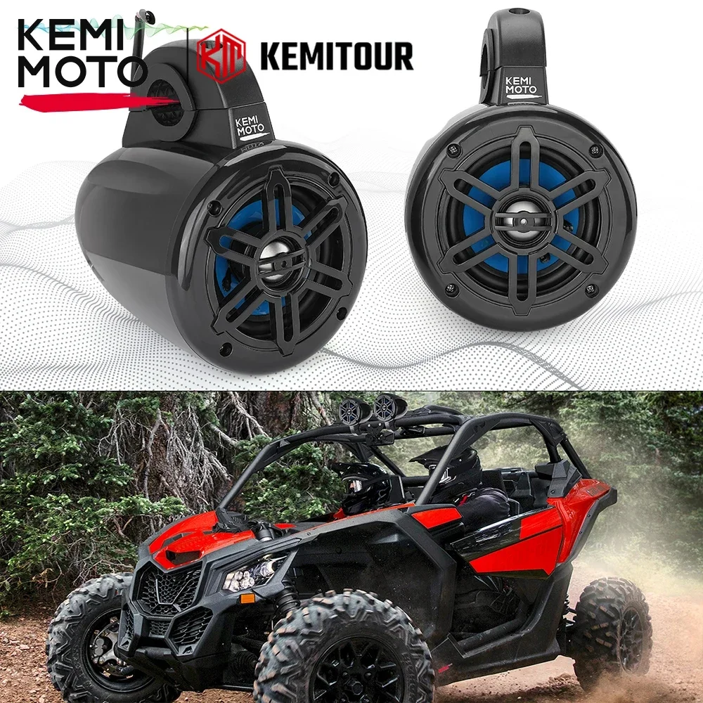 

KEMiMOTO UTV Speaker 4 Inch Sound Stereo System IP65 Waterproof 300W Fits 1.65-2in Roll Bar Compatible with Polaris RZR