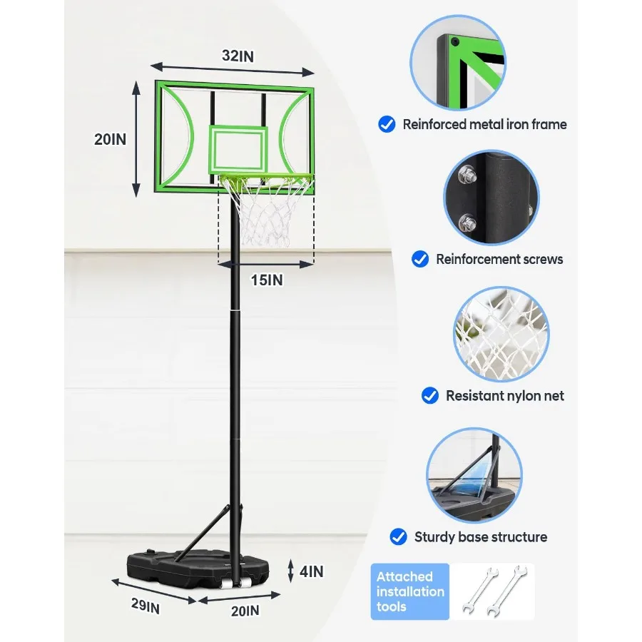 HEROPRO Basketballkorb, verstellbar, 3,310 Fuß, mit 40, bruchsicherer Rückwand, tragbares Basketballtor für Jugendliche, Teenager, Outdoor, Indo