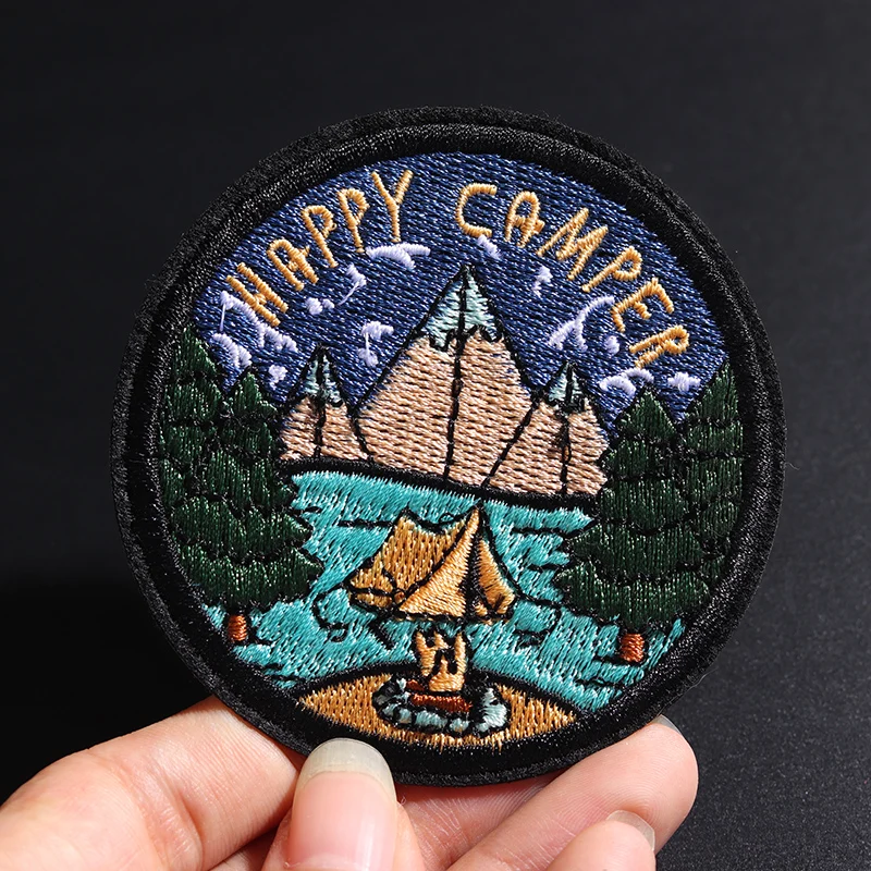 Outdoor camping size: 7.5x7.5cm Cloth Patches Embroidered Applique Sewing Clothes Apparel Accessories Badges Circular