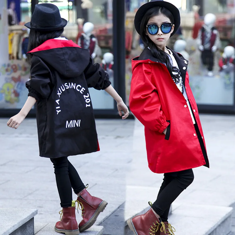 Two Sides Wear Jackets for Girl Hooded Thin Autumn Jacket Children Windbreaker for Girls Trench Coat Outwear Children\'s Clothing