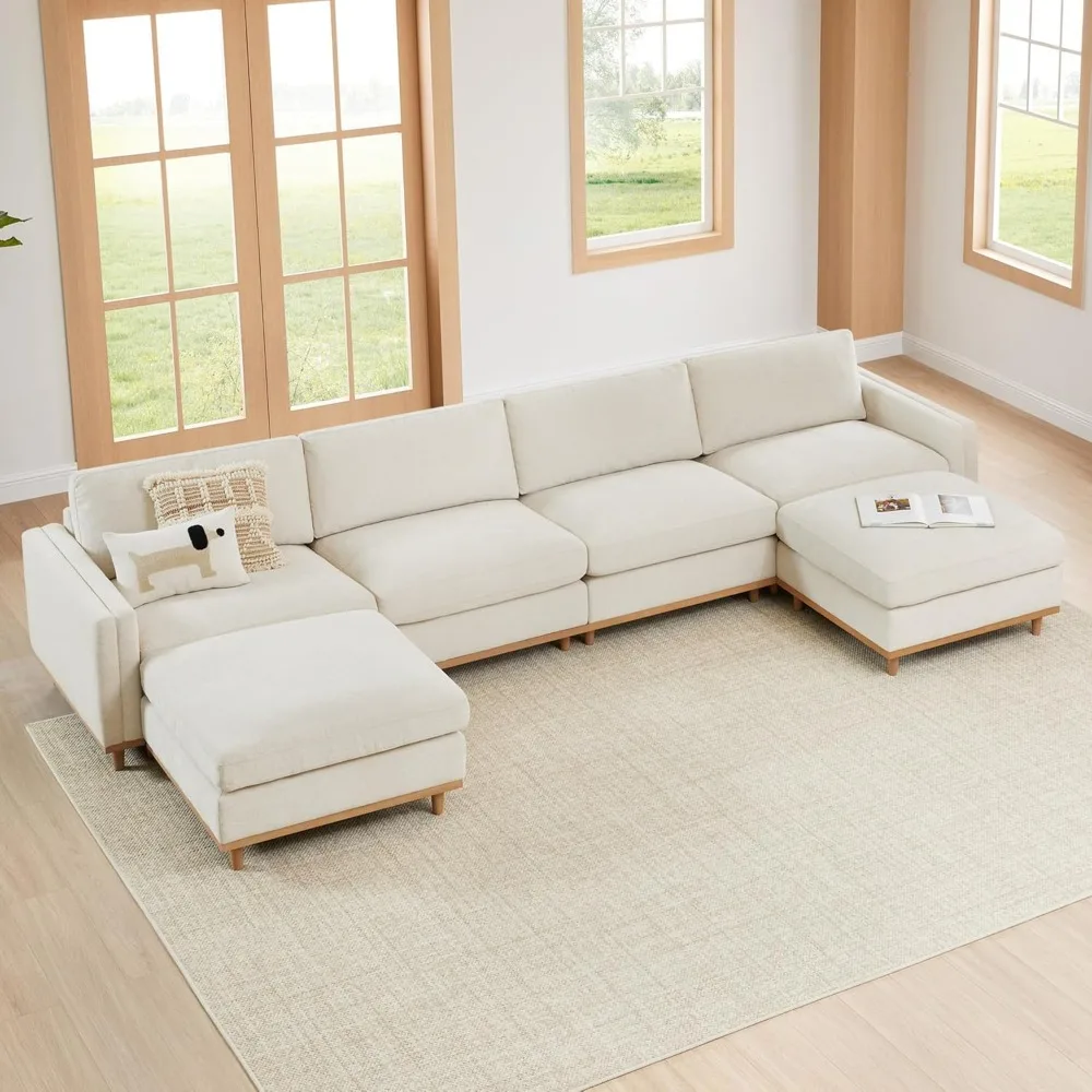 

U Shape Convertible Sectional Modular Sofa, Down Filled Modern Sofa, Deep Seat Cloud Couch, 6 Seat Couch with Chaise