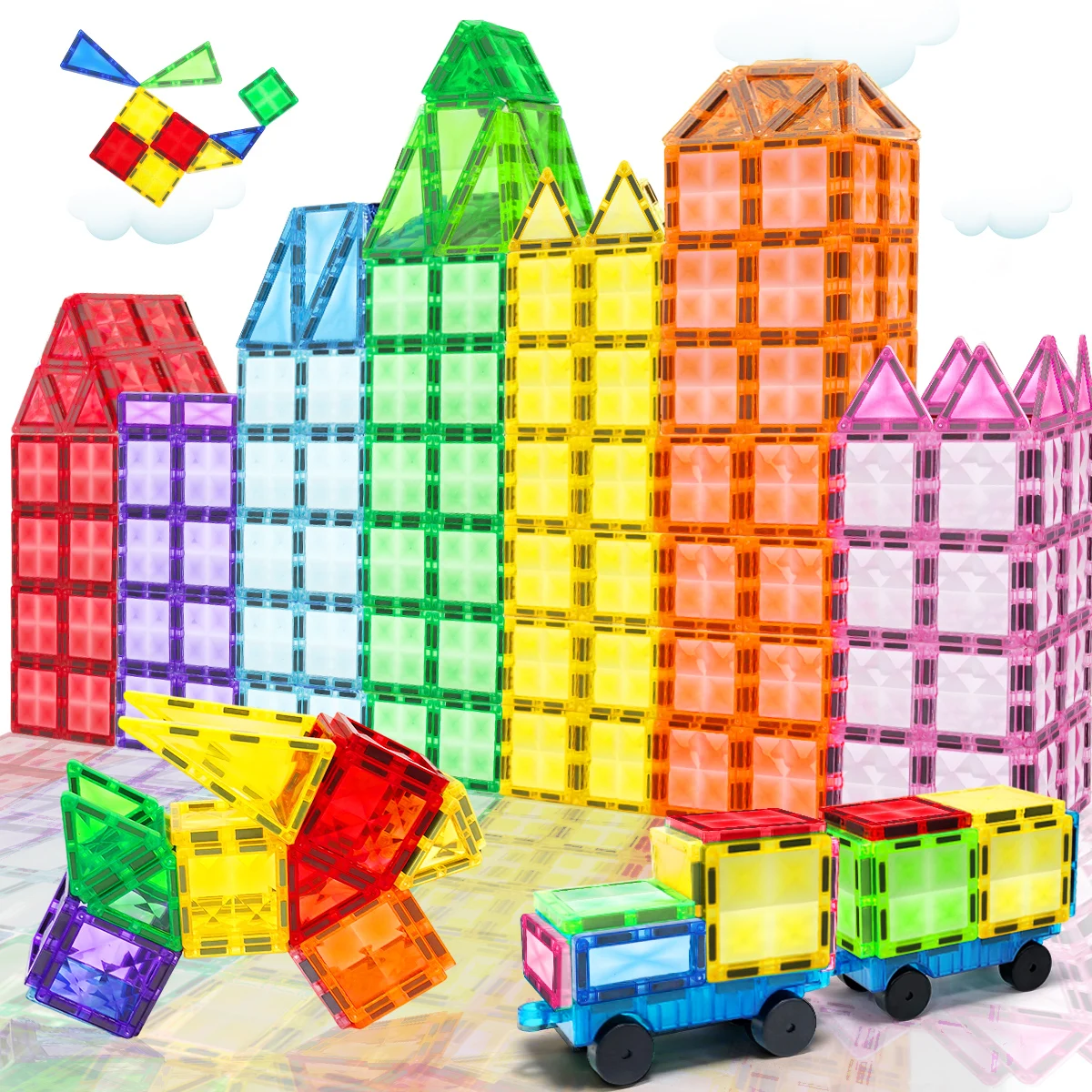 Juego de construcción de bloques de construcción magnéticos, juguetes 3D para niños de más de 3 años, juguetes educativos de bloques de construcción de vástago Montessori con ruedas