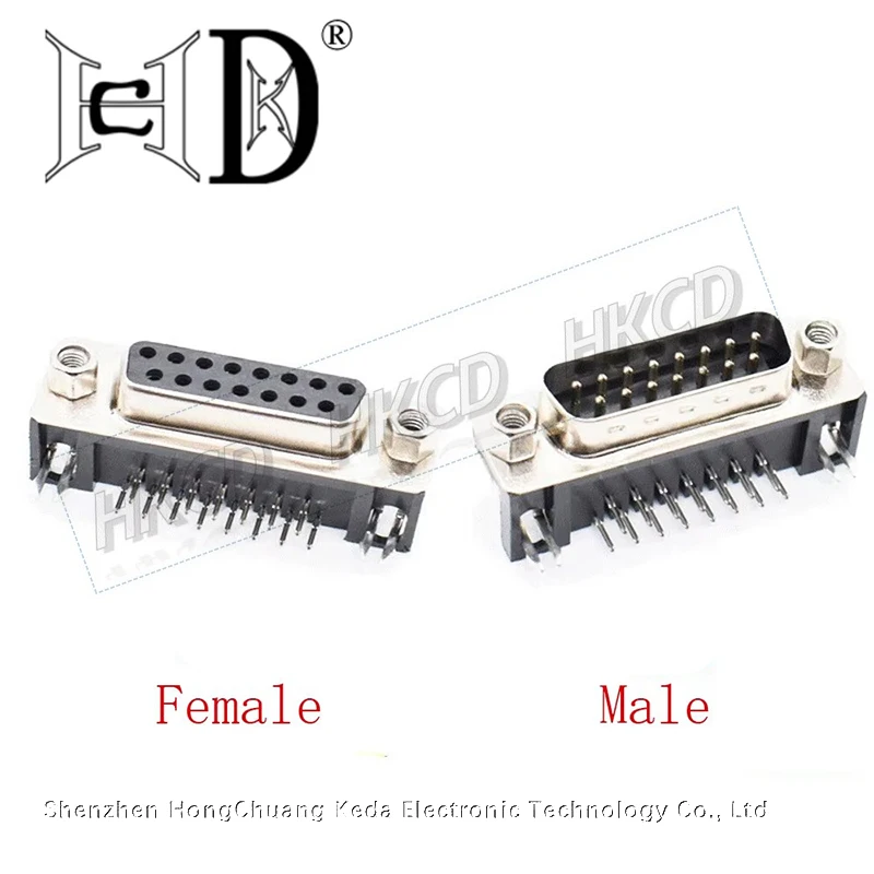 10PCS DB15 Male and Female Head VGA Solder Board Plug Type Double Parallel Socket DB-15P Black 15 Core 90° PIN D-SUB Connector