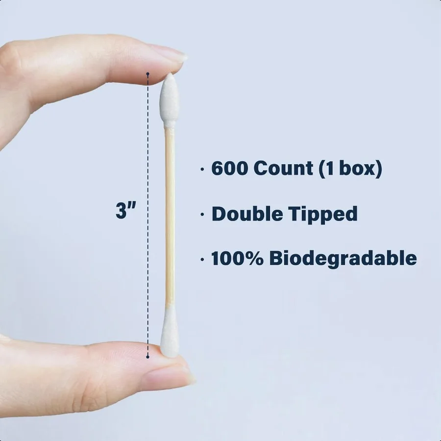 대나무 면봉 600개입 1박스 (뾰족한 면봉 1개, 둥근 면봉 1개) 생분해성 면봉 (유기농 대나무 스틱 포함)