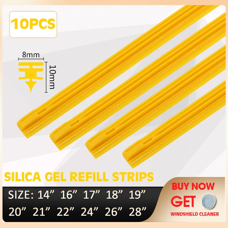 10pcs Car Wiper Windscreen Vehicle Insert Yellow silicagel Strip Refill 8mm Soft 14