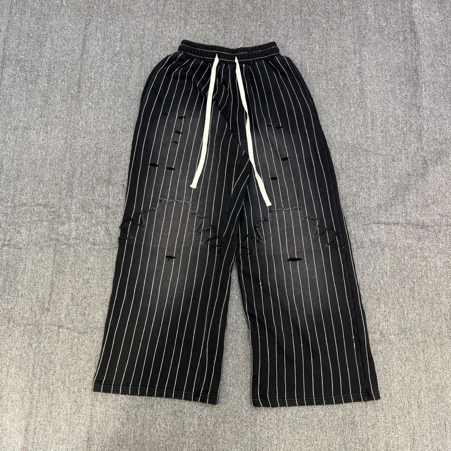 

Classic Vertical Striped Hole Punch Sweatpants Straight Leg Wide Leg Pants Casual Leisure Trousers Youthful Spring Autumn Cotton
