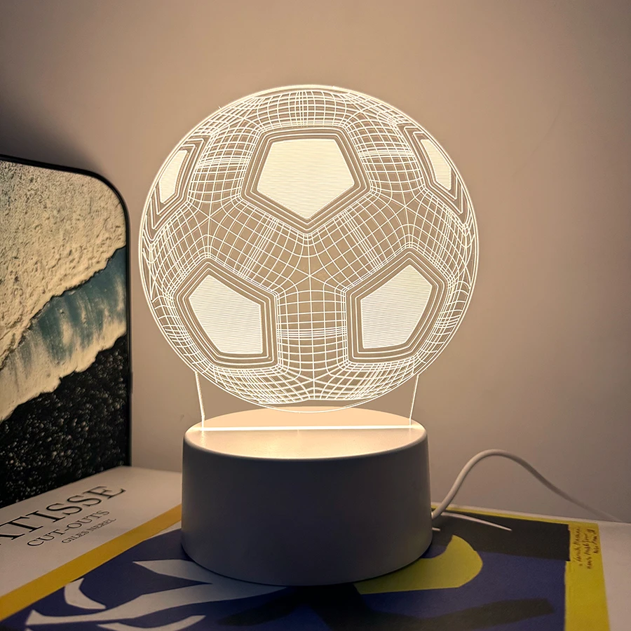 قطعة واحدة من ضوء الليل الإبداعي لكرة القدم ثلاثي الأبعاد يعمل بمنفذ USB، المنزل، الطاولة، ديكور غرفة المعيشة، ضوء ليلي هدية عيد الميلاد