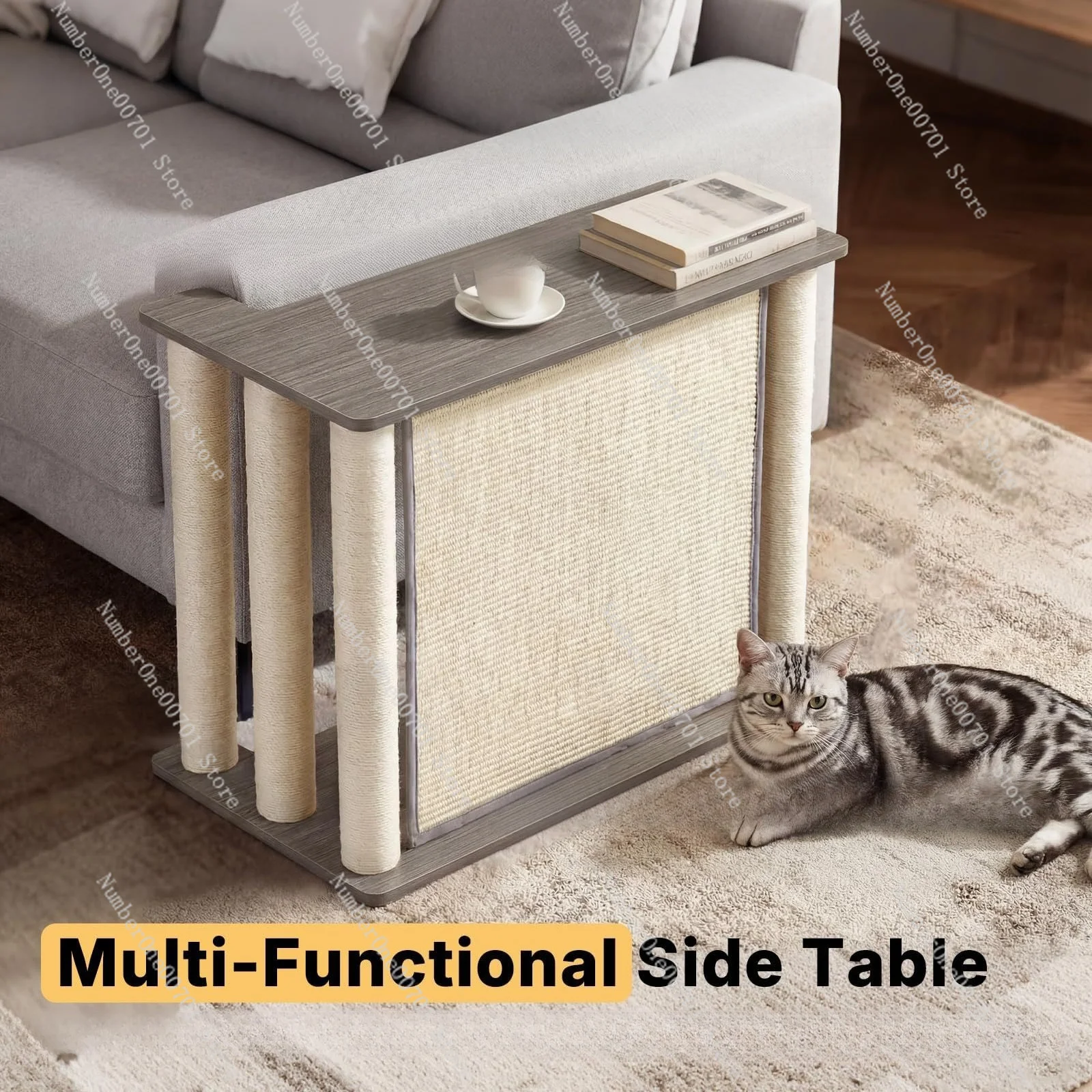 CatPaw Shape Cat Tree End Table with Scratch Board&Scratching Post, Indoor Pet Sofa Side Rest Furniture for Cats Daily Grinding view 4