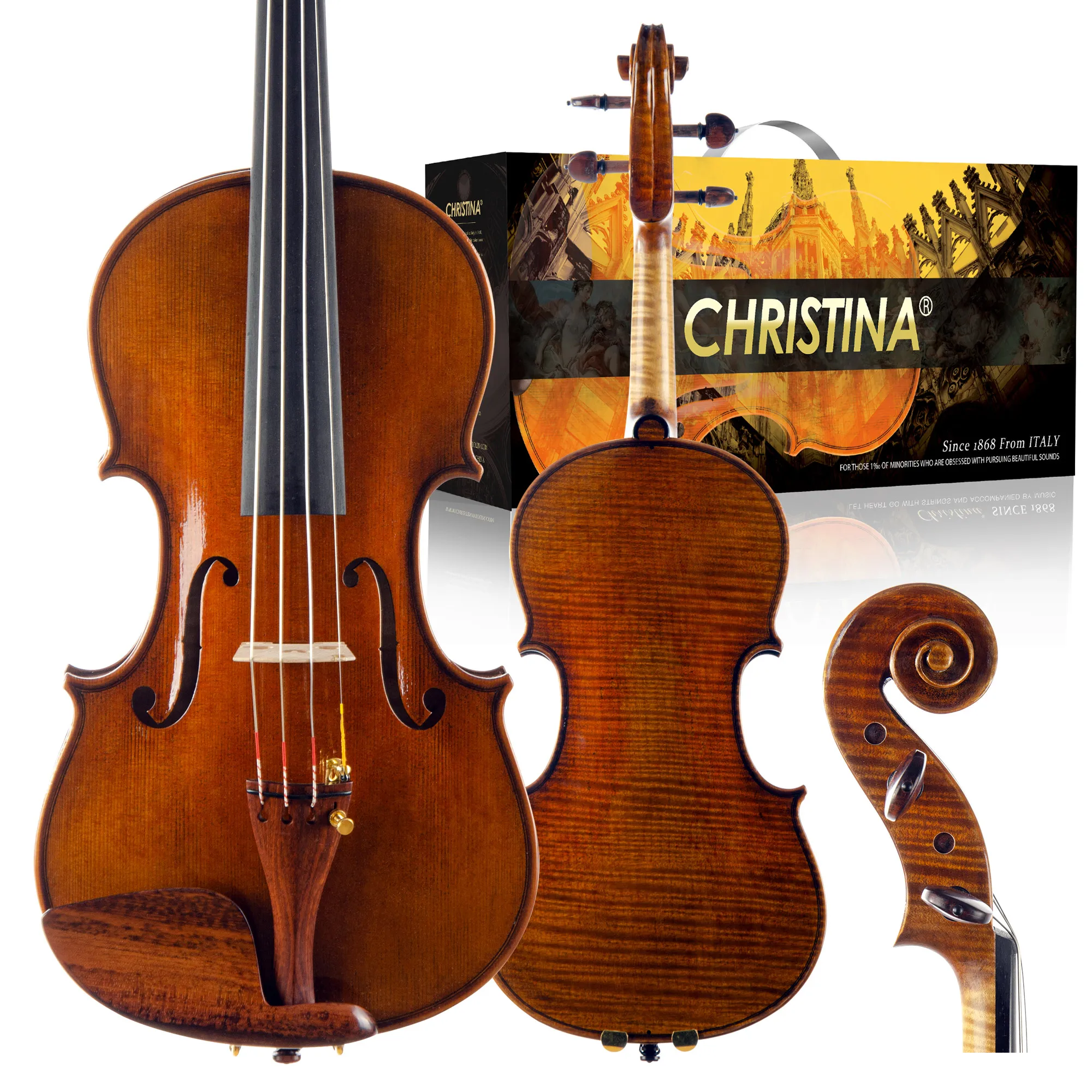 CHRISTINA Professional Violin S400D One-piece Flame Maple Back with Snakewood Fittings European Premium Spruce Antique Style