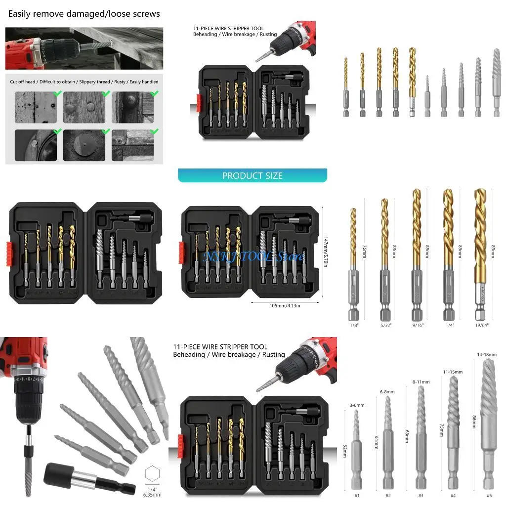 

L8RC Efficient Broken Bolt Removal 11Pcs Heat Resistant Drill Bit Hexagonal Shank Design