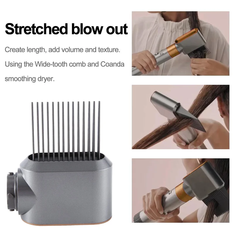 A05G-1 PCS Styling Air Nozzle Gray & Gold With Wide-Tooth Comb Attachment For Dyson Airwrap HS01 HS05 For Curly And Coily Hair
