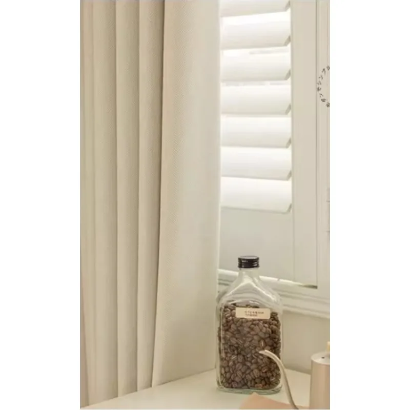 Modern and Simple New Style Off-white Herringbone Chenille Thickened Blackout Curtains Living Room Bedroom Balcony Curtains