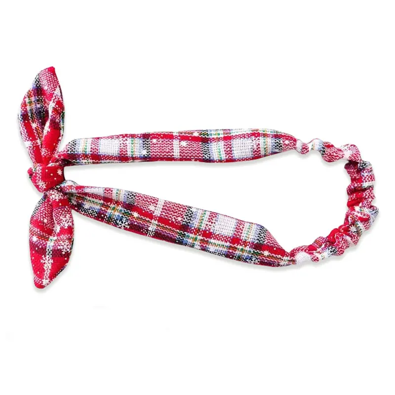 Fashion Christmas Snowflake Checkered Hairbands High Stretch Red Bow Headband For Women Girl Makeup Hoop