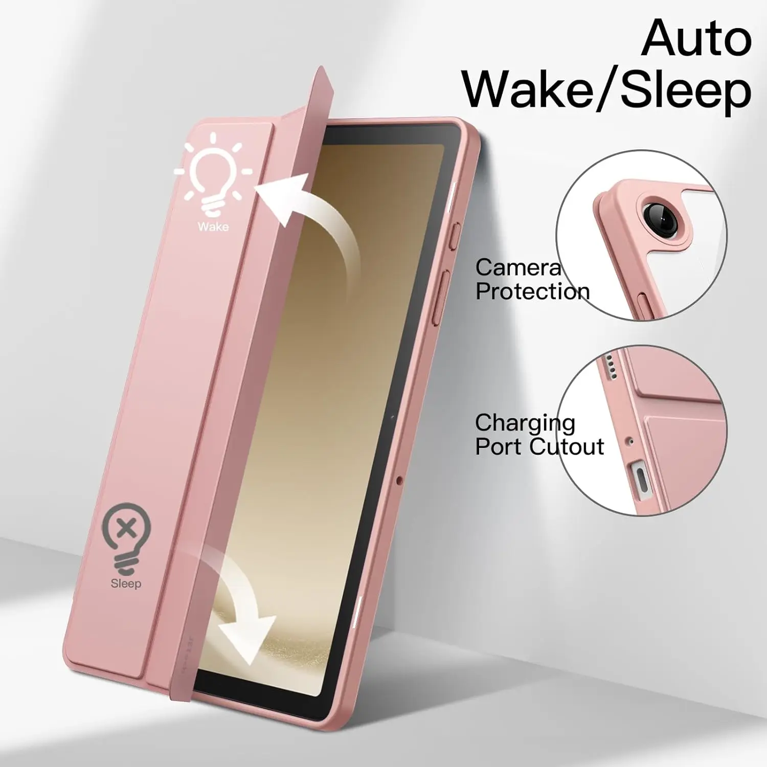 Solid Color Case for Samsung Galaxy Tab A9/A11 Plus, Tri-fold Flip Auto Wake/Sleep, Case for Samsung Tab SM-X110 SM-X210 SM-X133