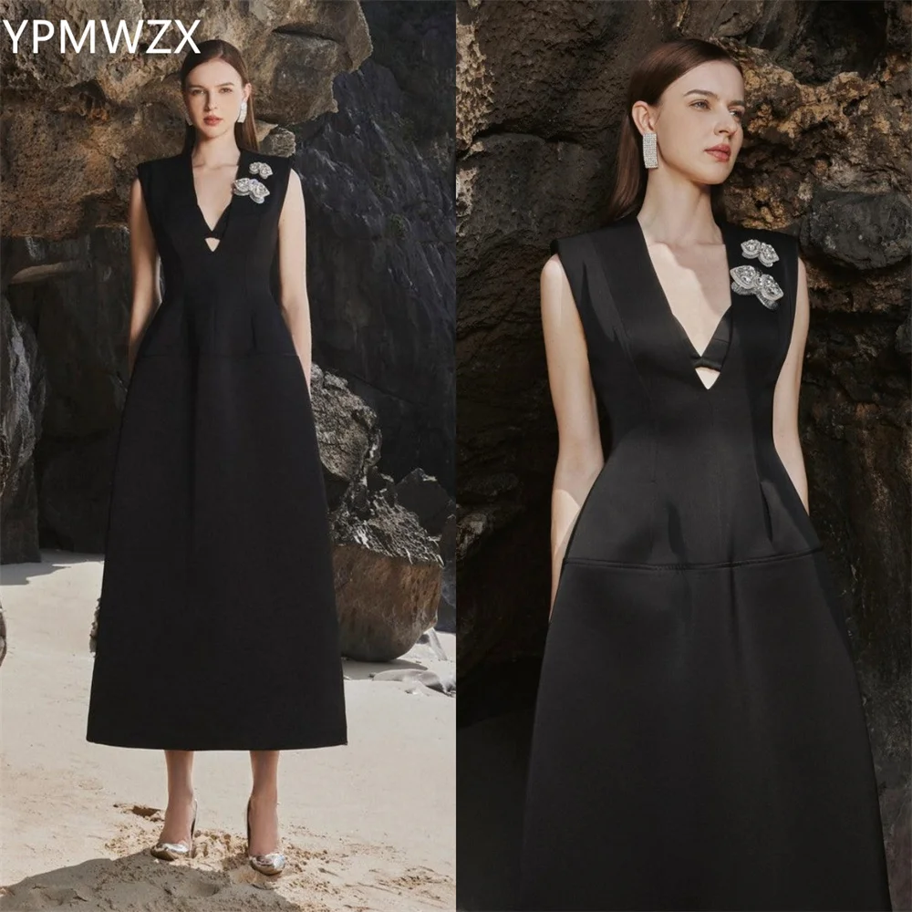 

Customized Evening Dress Formal Party Occasion Prom Gown YPMWZX V-neck A-line Ankle Length Skirts Bead Sleeveless Bespoke Occasi