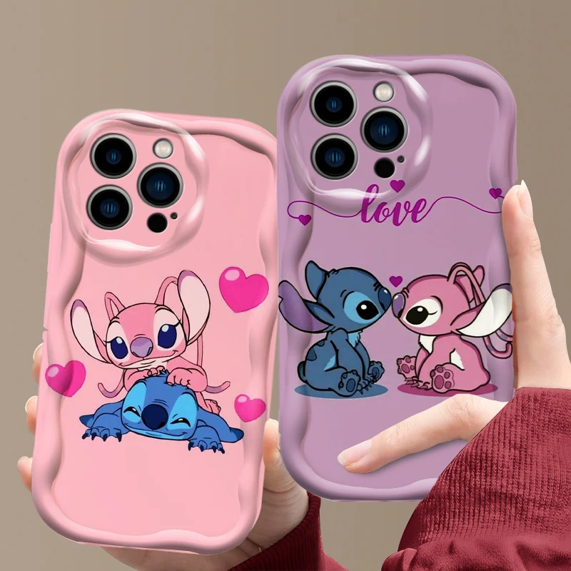 Stitch Angel Cute Couple For Apple iPhone 15 14 13 12 11 XS XR X 7 8 Pro Plus Max Silicone Wave Oil Cover Phone Case