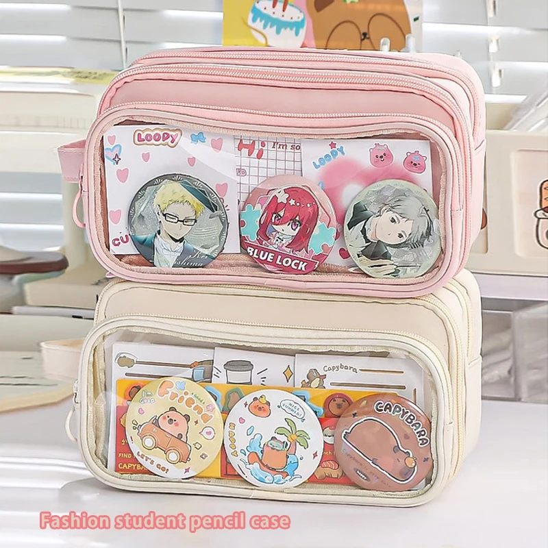 2-in-1 Detachable Transparent Pencil Case Large Capacity Stationery Bag Minimalist Pen Bag for Girls Student School Supplies box