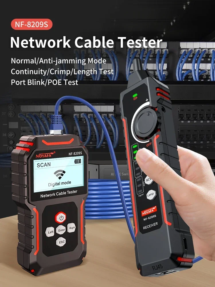 NOYAFA NF-8209S – tester i lokalizator kabli sieciowych Cat5e, Cat6, Cat6a, Cat7, Cat8, z funkcją PoE, TDR, pomiaru długości, sprawdzania ciągłości, mapowania połączeń, diody NCV, RJ45, LAN. — zdjęcie produktu 7