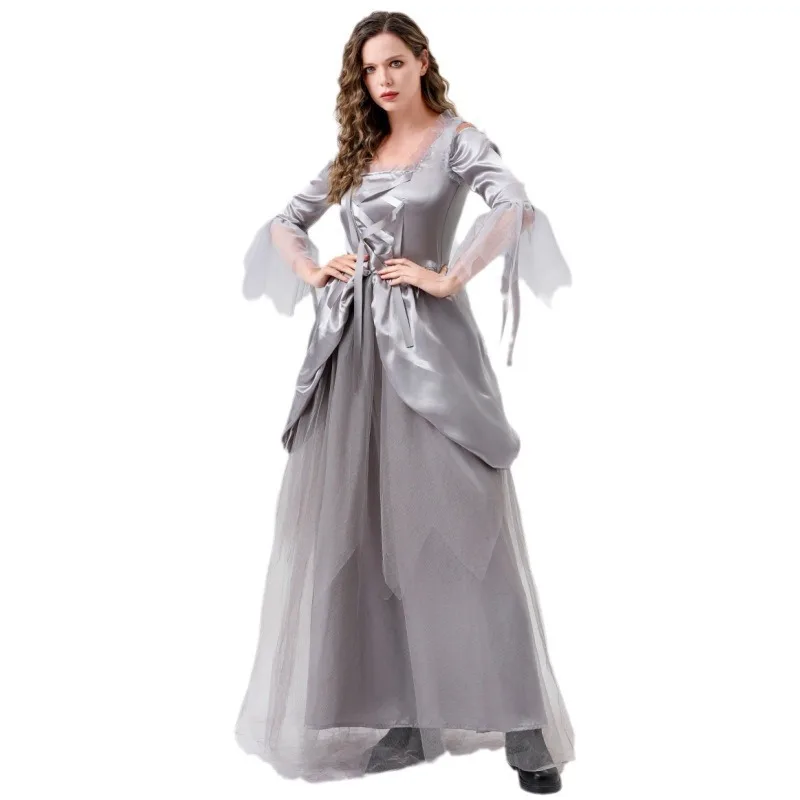 

Gray Wedding Costume Dress Party Attire Halloween Ball Princess Ghost Bride Gown Women's Traditional Ethnic Stage Cos...