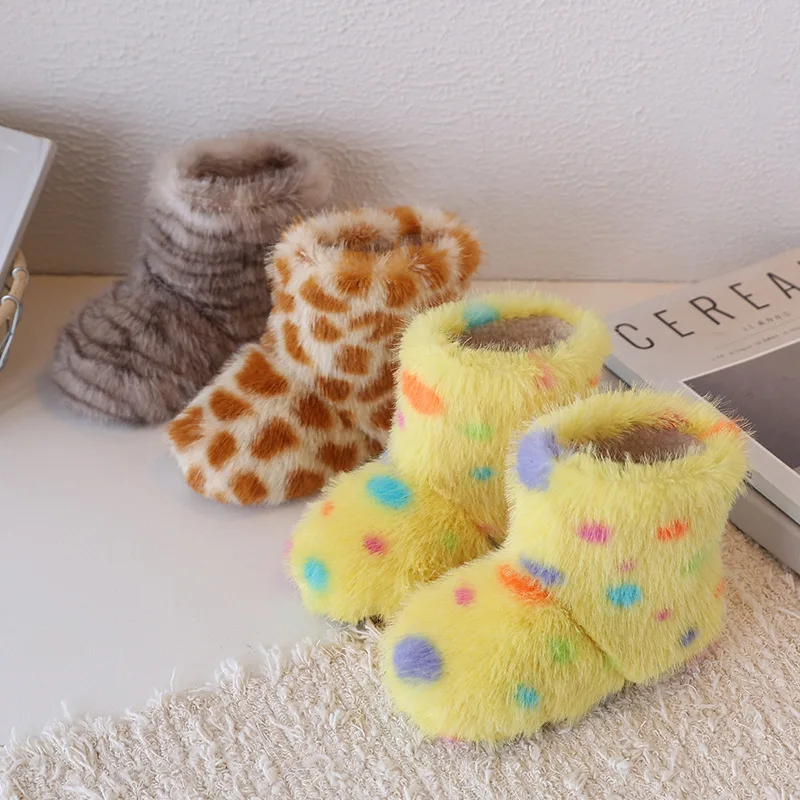 أحذية الموضة للفتيات ليوبارد طباعة زيبرا الغزلان الاطفال الثلوج الأحذية الدافئة الاصطناعي صوف الضأن الأطفال حذاء من الجلد
