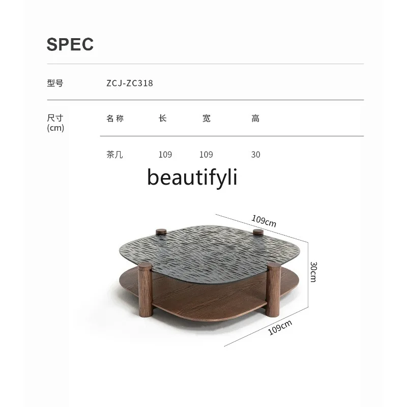 Italian Minimalist Glass Coffee Table for Living Room, Solid Wood Tea Table for Small Apartments