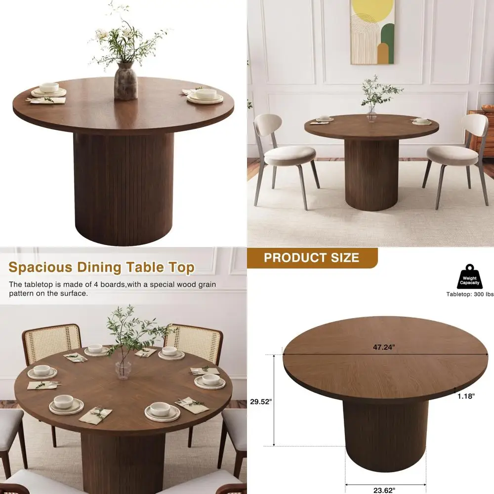 Contemporary 47 Farmhouse Style Round Wooden Dining Table for Kitchen and Living Spaces