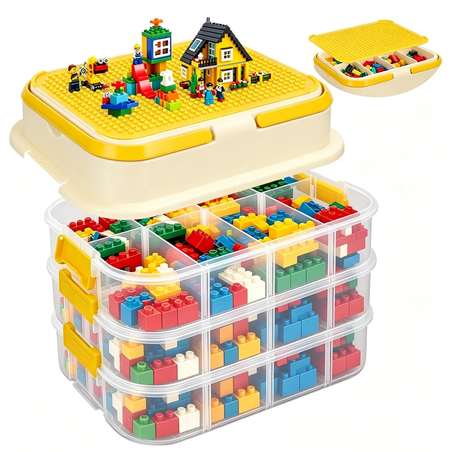Plastikowe pudełko do przechowywania klocków Lego, pojemnik do segregacji elementów, organizer do zabawek dla dzieci, z pokrywką.
