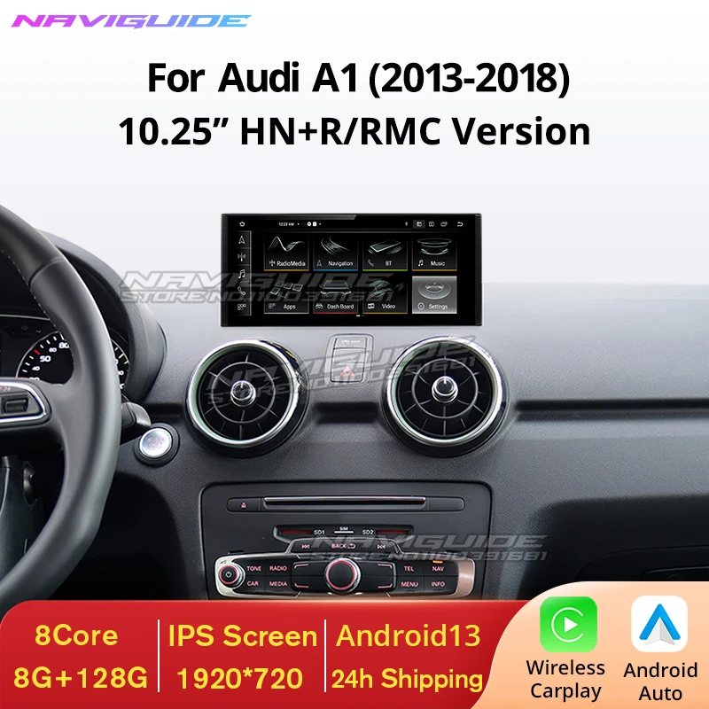 NAVIGUIDE 10.25'' Android 13 Wireless Carplay For Audi A1 2013-2018 Car Auto Radio Multimedia Player Bluetooth GPS Navi Headunit 