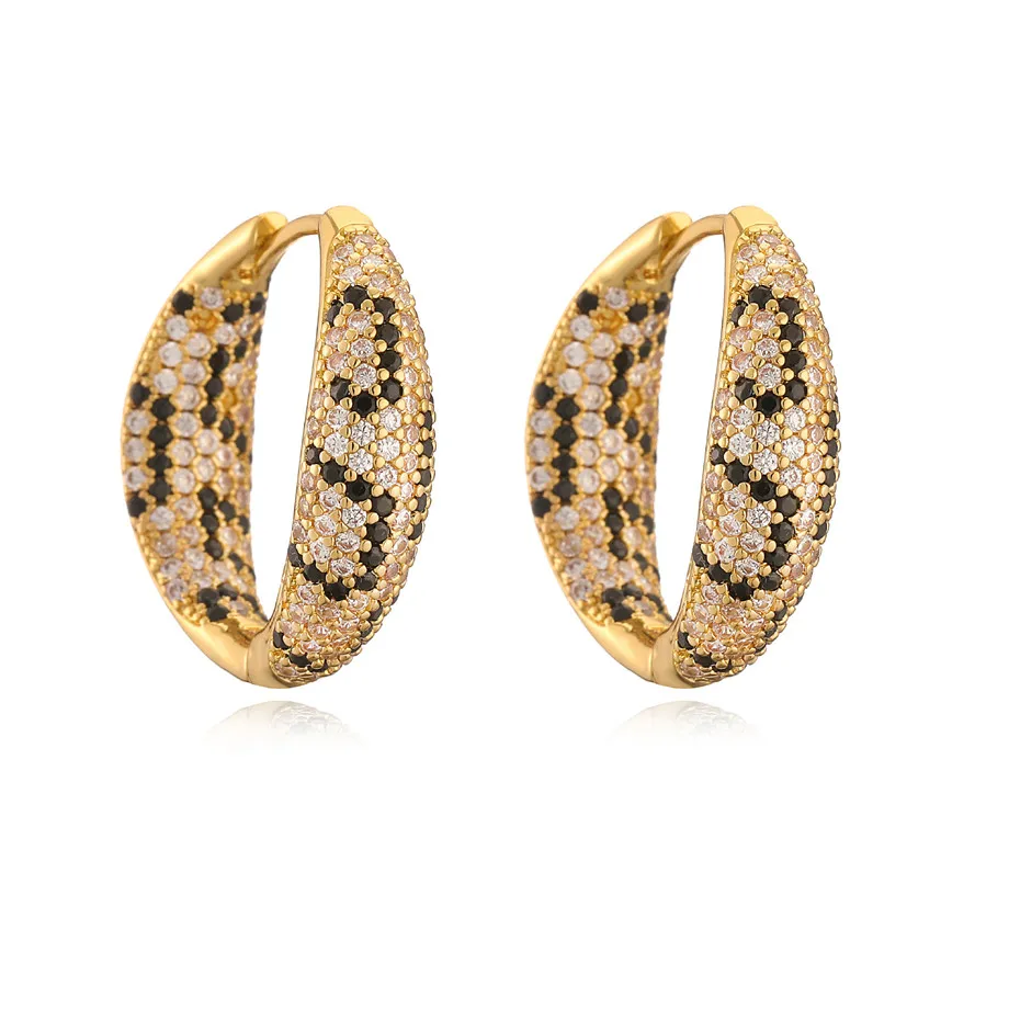 New Earnail Women's 18k Gold Plated Crystal Zircon Python Pattern Leopard Pattern Round Fashion Jewelry Accessories