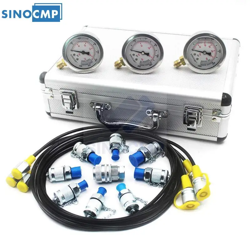 

SINOCMP Hydraulic Pressure Gauge Test Kit Diagnostic Tool Hydraulic Point Tester Coupling Gold Aluminum Box 2 Year Warranty