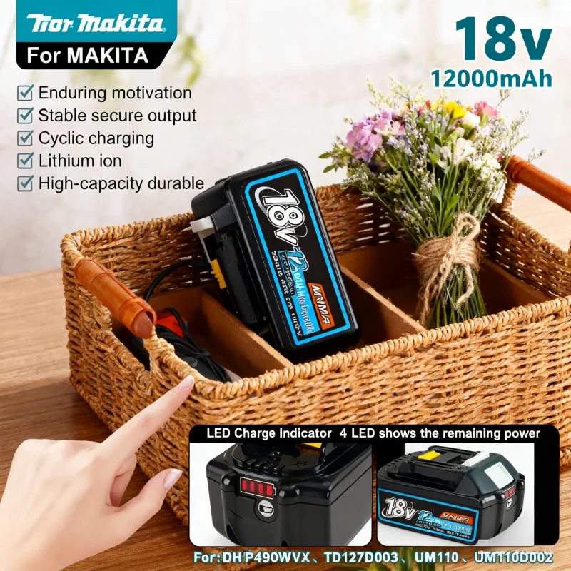 

Genuin 12.0Ah 18V Cycling charging Lithium-Ion for MAKITA Electric tool for DGA404 DDF487 DTW700C BL1860B BL1850B & More