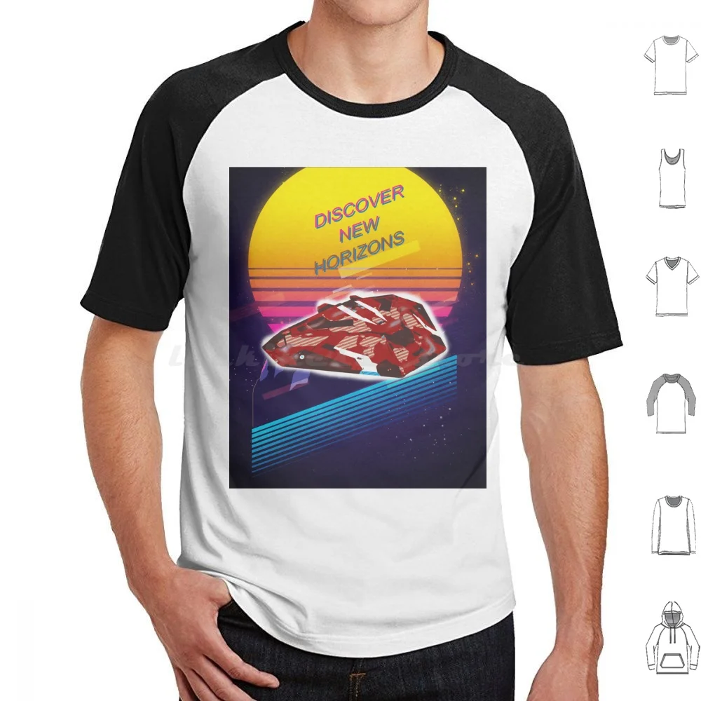 Camiseta Discover New Horizons, talla grande, 100% algodón, Elite Dangerous, Elite Dangerous Stars, espacio, ciencia ficción, Horizon, Retro Discover